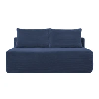 Vivid Corduroy Chaise Lounge with Dual Seats, Deep Seat and Cup Holder, Lively Couch for Living Room and Bedroom, 57'' L x 35" W x 24" H, Blue(m-2)