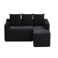 Corduroy Sectional Sofa with L-Shaped Chaise and Deep Seat, Modern Modular Couch for Living Room and Bedroom, 97'' L x 60" W x 31" H, Black(m-2)
