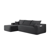 Velvet Fabric Sofa with L-Shaped Chaise and Side Pockets, Classic Couch for Living Room and Bedroom, 108'' L x 63" W x 23" H, Grey Left(m-11)