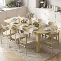 HOMCOM Extendable Oval Dining Table for 4-6, Farmhouse Expandable Kitchen Table, Round Edges, Oak(m-10)