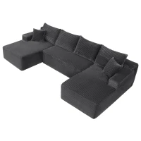 Modern Cloud Sectional with U-Shape Chaise and Side Pockets, Modular Sofa with Deep Seat and No Assembly, 133.5'' L x 66" W x 26" H, Grey(m-11)