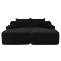 Lasting Corduroy Sectional Sofa with Double Chaise and Deep Seat, Trim Couch for Modern Living Room and Bedroom, 69'' L x 61" W x 30" H, Black(m-2)