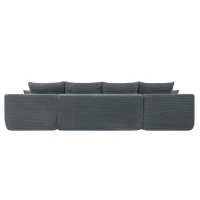 Grand Corduroy Sectional Sofa with U-Shaped Double Chaise and Pockets, Stylish Couch for Living Room and Bedroom, 126'' L x 66" W x 26" H, Grey(m-8)