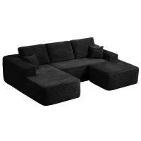 Roomy Fabric Sectional Sofa with U-Shaped Chaise and Side Pockets, Polished Couch for Living Room, 104'' L x 67" W x 32.5" H, Black Left(m-7)