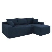 Modern Sectional with L-Shape Chaise and Deep Seat, Cozy Modular Sofa with Cotton-Linen Fabric and No Assembly, 85'' L x 53" W x 24" H, Blue(m-14)