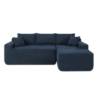 Modern Sectional with L-Shape Chaise and Deep Seat, Cozy Modular Sofa with Cotton-Linen Fabric and No Assembly, 85'' L x 53" W x 24" H, Blue(m-2)
