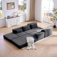 Snuggly Corduroy Sectional Sofa with 5 Pillows and Modular Design, Friendly Couch for Living Room and Bedroom, 100'' L x 35" W x 24" H, Grey(m-9)