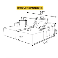 Robust Corduroy Sectional Sofa with Double Chaise and Deep Seat, Neat Couch for Modern Living Room and Bedroom, 69'' L x 61" W x 30" H, Grey(m-3)