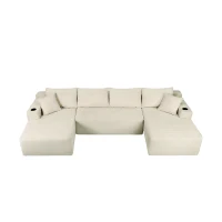 Tender Fabric Sectional Sofa with U-Shaped Chaise and Side Pockets, Pliable Couch for Living Room and Bedroom, 126'' L x 66" W x 26" H, Beige(m-12)