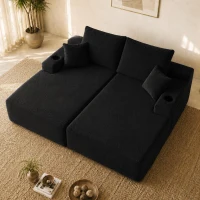 Lasting Corduroy Sectional Sofa with Double Chaise and Deep Seat, Trim Couch for Modern Living Room and Bedroom, 69'' L x 61" W x 30" H, Black(m-5)