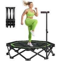 Soozier 50" Foldable Mini Trampoline for Adults, One-Step Fold & Open, 550LBS Capacity, 3-Level Adjustable Handle, Green(m-11)