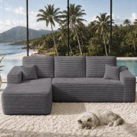 Luxe Fabric Sofa with L-Shaped Chaise and Side Pockets, Functional Couch for Living Room and Bedroom, 104'' L x 67" W x 32.5" H, Grey Left(m-1)