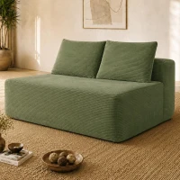2-Seat Chaise Lounge with Cup Holder and Soft Corduroy, Chic Cloud Couch with Double Chaise and No Assembly, 57'' L x 35" W x 24" H, Green(m-5)