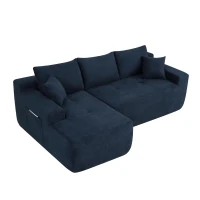 Modern Cloud Sectional with L-Shape Chaise and Deep Seat, Modular Sofa with Cotton-Linen Fabric and No Assembly, 85'' L x 53" W x 24" H, Blue(m-15)