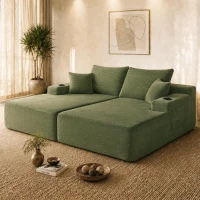 Modern Cloud Sectional with Double Chaise and Deep Seat, Cozy 2-Seater Sofa with Soft Corduroy and No Assembly, 69'' L x 61" W x 30" H, Green(m-4)