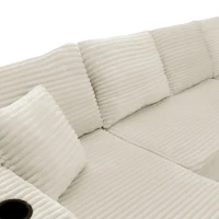 Tender Fabric Sectional Sofa with U-Shaped Chaise and Side Pockets, Pliable Couch for Living Room and Bedroom, 126'' L x 66" W x 26" H, Beige(m-6)