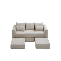 Cozy Modular Sectional with L-Shape and 5 Pillows, Chic Versatile Couch with Soft Corduroy and No Assembly, 100'' L x 35" W x 24" H, Camel(m-2)