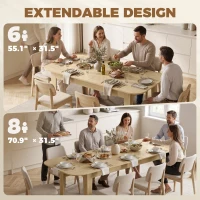 HOMCOM Extendable Oval Dining Table for 4-6, Farmhouse Expandable Kitchen Table, Round Edges, Oak(m-4)