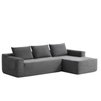 L-Shape Sectional Couch with Right Chaise and Deep Seat, Modern Modular Sofa with Corduroy and No Assembly, 96.5'' L x 60" W x 31" H, Grey(m-10)