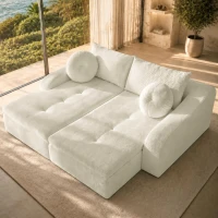 Cozy 2-Piece Chaise Lounge Set with Left and Right Design, Modern Corduroy Lounge Chair with Spring Padding, 66'' L x 76" W x 23" H, White(m-8)