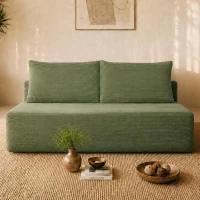2-Seat Chaise Lounge with Cup Holder and Soft Corduroy, Chic Cloud Couch with Double Chaise and No Assembly, 57'' L x 35" W x 24" H, Green(m-1)