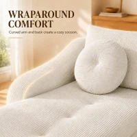 Cozy 2-Piece Chaise Lounge Set with Left and Right Design, Modern Corduroy Lounge Chair with Spring Padding, 66'' L x 76" W x 23" H, White(m-5)