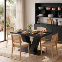HOMCOM Modern Dining Table for 4 People, 47.2" Kitchen Table for Dining Room and Living Room, Rectangular, Black Wood Grain(m-8)
