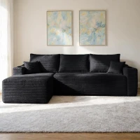Tranquil Fabric Sofa with L-Shaped Chaise and Side Pockets, Crisp Couch for Living Room and Bedroom, 108'' L x 63" W x 23" H, Black Left(m-1)