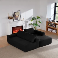 Modern Cloud Sectional with Right L-Shape Chaise and Deep Seat, Cozy Modular Sofa with Corduroy and No Assembly, 97'' L x 60" W x 31" H, Black(m-8)
