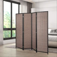 HOMCOM Room Divider Folding Privacy Screen Freestanding 4 Panel Pine Wood for Bedroom Home Office 6 Ft Tall Black Brown(m-2)