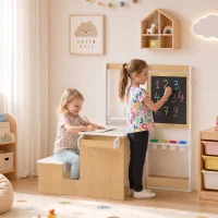 Qaba 5-in-1 Kids Art Table and Chair Set with Easel, Wooden Craft and Play Activity Desk with Storage(m-2)