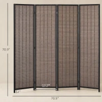 HOMCOM Room Divider Folding Privacy Screen Freestanding 4 Panel Pine Wood for Bedroom Home Office 6 Ft Tall Black Brown(m-3)