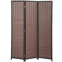 HOMCOM Room Divider Folding Privacy Screen Freestanding 3 Panel Pine Wood for Bedroom Home Office 6 Ft Tall Black Brown(m-10)