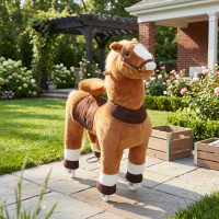Qaba Ride on Horse for Kids 4-12 Years, 37.4 Inch Height Plush Riding Pony with Rolling Wheels for Active Play, Brown(m-8)
