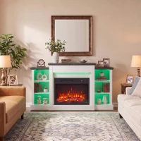 HOMCOM 55" Fireplace TV Stand for TVs up to 65", Entertainment Center TV Console, RGB LED Strips, 6 Shelves, White Wood Grain(m-9)