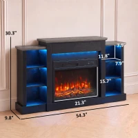 HOMCOM 55" Fireplace TV Stand for TVs up to 65", Entertainment Center TV Console, RGB LED Strips, 6 Shelves, Black Wood Grain(m-3)