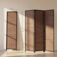HOMCOM Room Divider Folding Privacy Screen Freestanding 3 Panel Pine Wood for Bedroom Home Office 6 Ft Tall Black Brown(m-3)