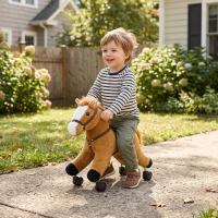 Qaba Ride on Horse, Ride on Toy with Wheels, Plush Animal Toys to Develop Balance & Coordination for Toddlers 18-36 M, Brown(m-10)