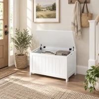 HOMCOM 29.9" Storage Trunk w/ 2 Safety Hinges, Wooden Storage Bench w/ Side Handles, Storage Chest for Playroom, White(m-2)