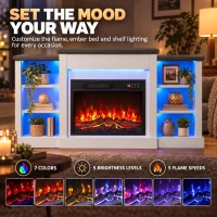 HOMCOM 55" Fireplace TV Stand for TVs up to 65", Entertainment Center TV Console, RGB LED Strips, 6 Shelves, White Wood Grain(m-5)