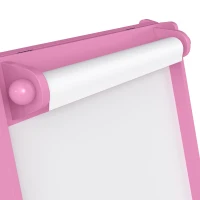 Qaba Art Easel for Kids, 3-in-1 Double-Sided Kids Easel with Chalkboard, Whiteboard, Paper Roll, 2 Storage Bins for 3-8, Pink(m-12)