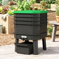 Outsunny 4-Tray Worm Composter Bin, 7.4 Gal Outdoor & Indoor Worm Composter for Recycling Food Waste, Dark Green(m-9)
