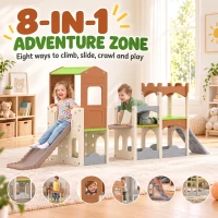 Qaba 8 in 1 Toddler Slide Set with Balance Bridge, Playhouse, Climber, Storage, Indoor Playset Playground for 3-6 Years(m-4)
