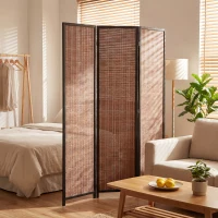 HOMCOM Room Divider Folding Privacy Screen Freestanding 3 Panel Pine Wood for Bedroom Home Office 6 Ft Tall Black Brown(m-9)