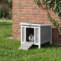 PawHut Small Wooden Rabbit Hutch Bunny Cage Guinea Pig Cage Duck House Dog House with Openable & Waterproof Roof, for Rabbits, Chickens, Ducks, Gray(m-12)
