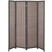 HOMCOM Room Divider Folding Privacy Screen Freestanding 4 Panel Pine Wood for Bedroom Home Office 6 Ft Tall Black Brown(m-1)