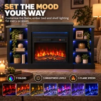 HOMCOM 55" Fireplace TV Stand for TVs up to 65", Entertainment Center TV Console, RGB LED Strips, 6 Shelves, Black Wood Grain(m-5)