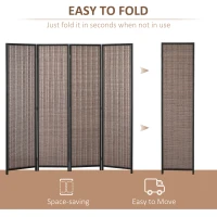 HOMCOM Room Divider Folding Privacy Screen Freestanding 4 Panel Pine Wood for Bedroom Home Office 6 Ft Tall Black Brown(m-6)