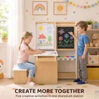 Qaba 5-in-1 Kids Art Table and Chair Set with Easel, Wooden Craft and Play Activity Desk with Storage(m-4)