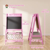 Qaba Art Easel for Kids, 3-in-1 Double-Sided Kids Easel with Chalkboard, Whiteboard, Paper Roll, 2 Storage Bins for 3-8, Pink(m-3)